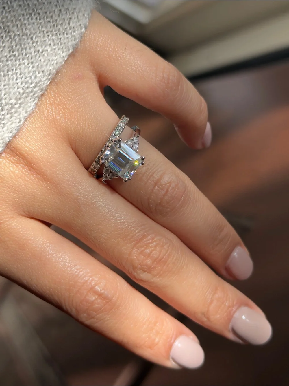 4ct Emerald cut moissanite + 1cttw eternity band vvs1 wedding set sz 6